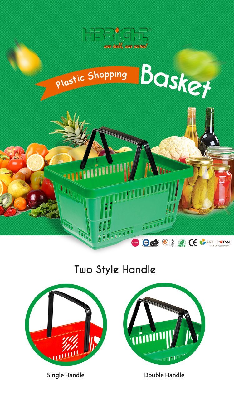 Supermarket Plastic Shopping Basket with Wheels