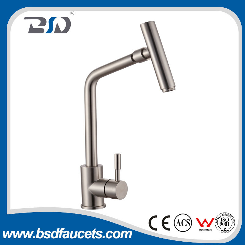 Rotatable 304 Stainless Steel Lead-Free Kitchen Mixer Faucet Satin Nickel