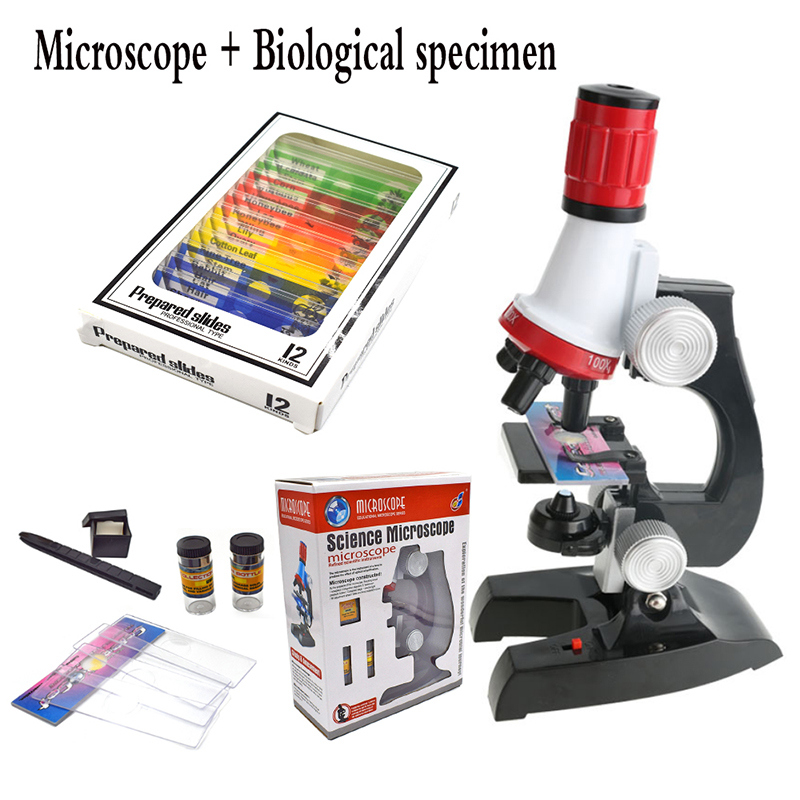 Microscope Kit Kids Lab Beginner Microscope 100X-400X-1200X Home School Science Educational Toy