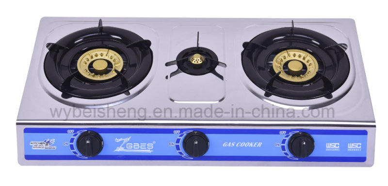 Stainless Steel Three Burners Gas Stove, Blue Fire