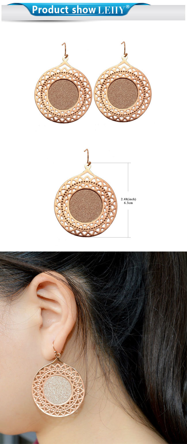 Stamping Hollow out Copper Rose Gold Color Drop Earring