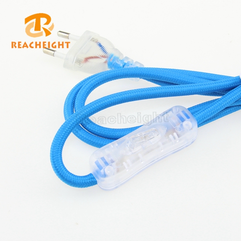 Colored Textile Power Cord with Plug and Switch