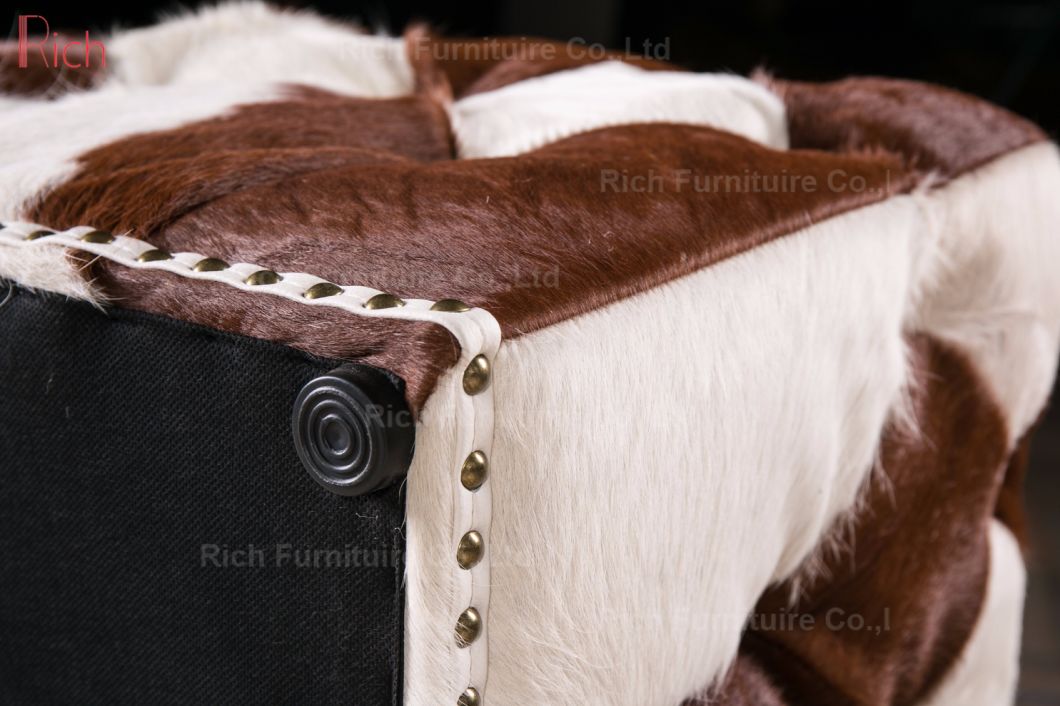 Cowhide Fur Furniture Ottoman Bar Stool for Living Room