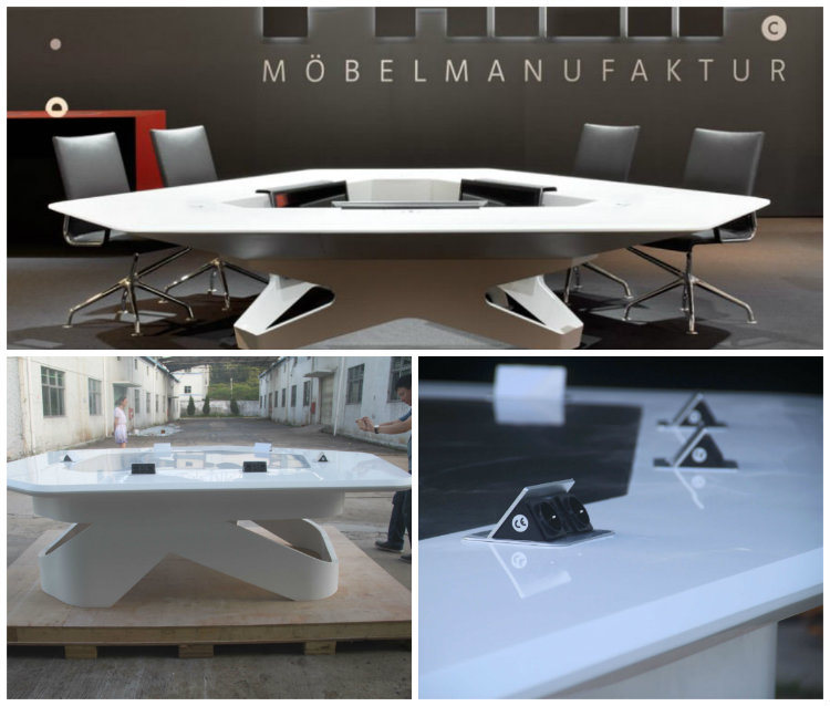 Multi-Functional Red Half Round Corian Artificial Marble Top Modern Luxury Design Office Meeting Table Design