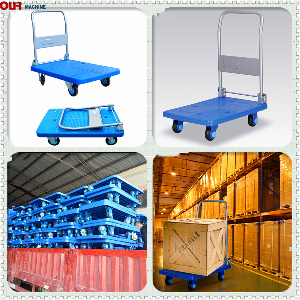 Foldable Four Wheel Mute Plastic Platform Trolley 300kg Capacity