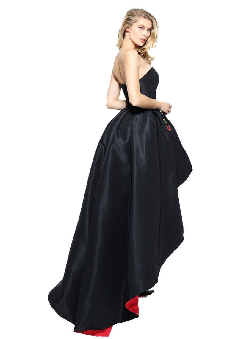 Noble Strapless Black High Low Prom Dress with a Red Lining