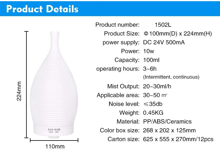 100ml Elegant Ultrasonic Essential Ceramic Aroma Oil Diffuser