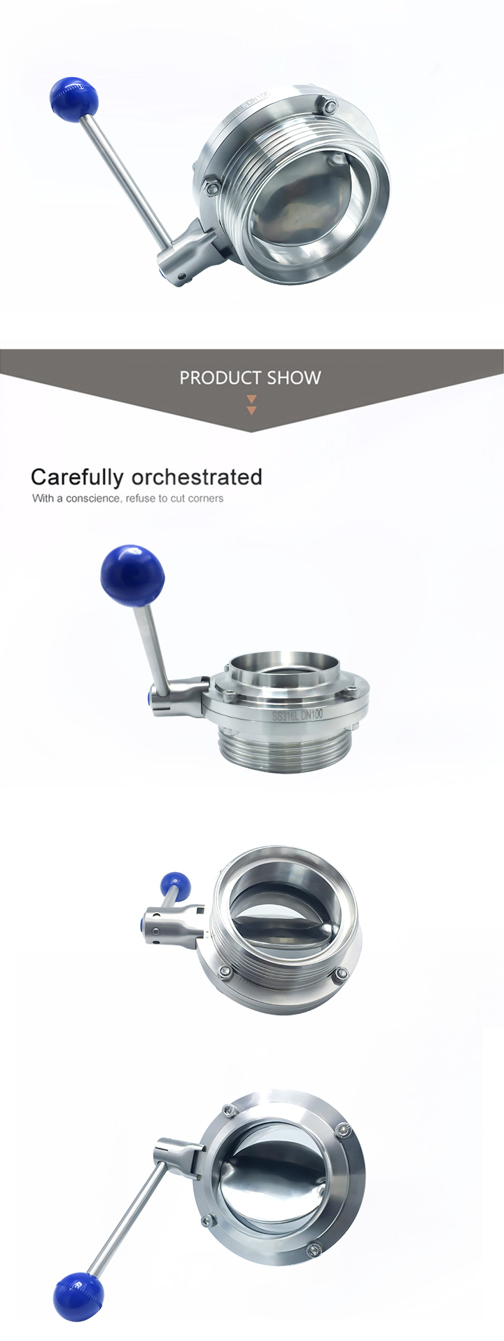 DIN Standard Stainless Steel Ss304 Sanitary Weld Thread Butterfly Valves