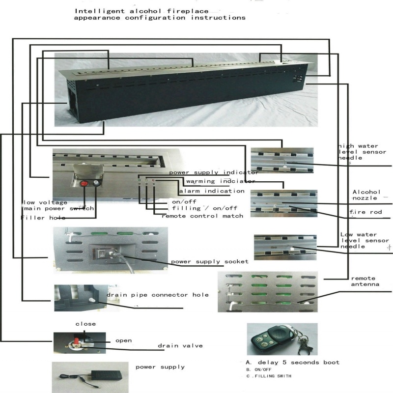 304 Stainless Steel Ethanol Fireplace with Size 2400mmx250mmx240mm