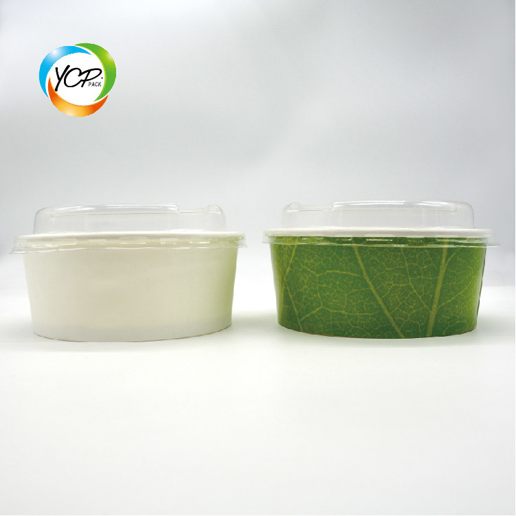 Custom Ivory Board Disposable Salad Fruit Paper Bowl with Lid