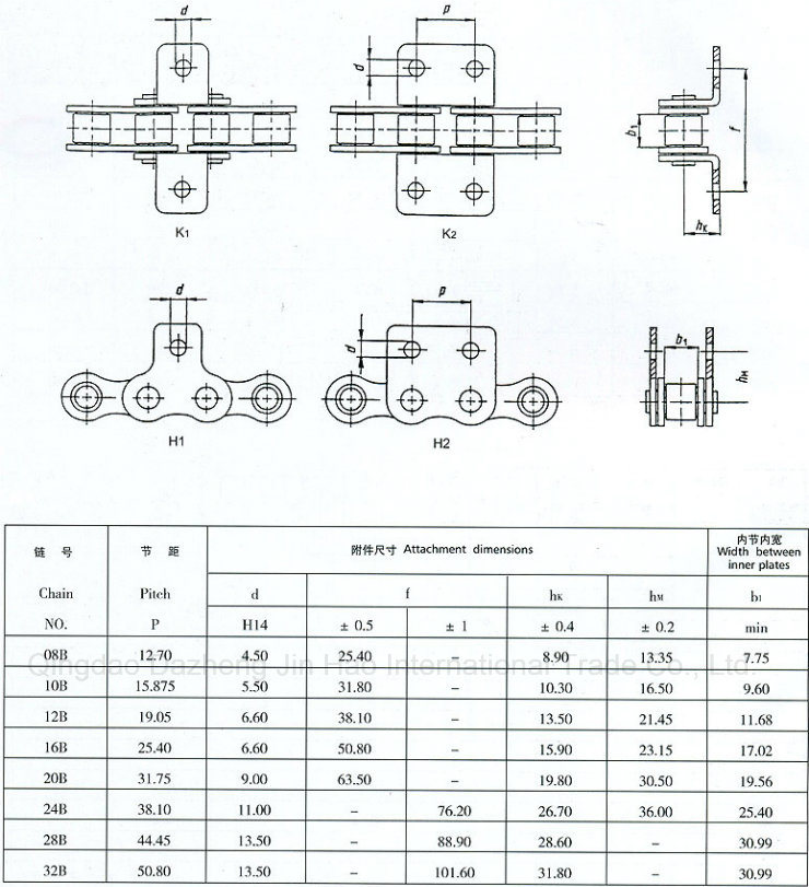 ANSI Standard Roller Chains with Attachments