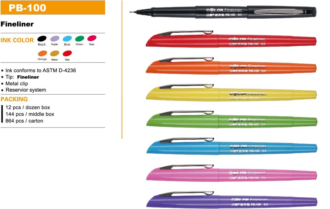 Sign Pen Pb100 From Snowhite Fineliner Nib 8 Colors Assorted