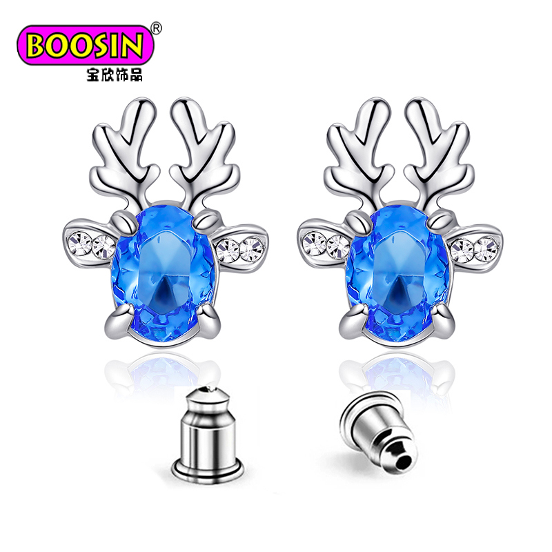 Xmas Gift Deer Elk Stud Earrings Antlers Earrings with Crystal