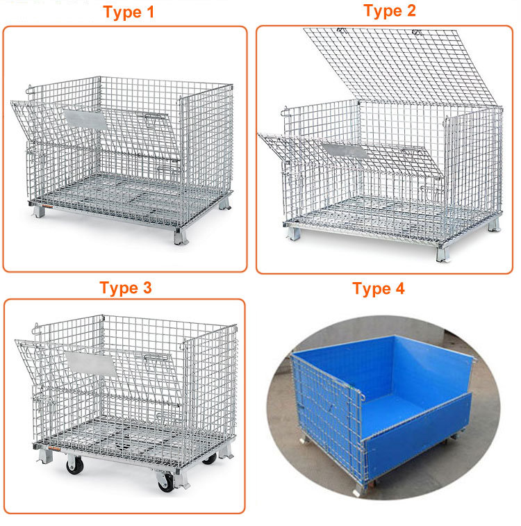 Folding Metal Wire Mesh Storage Container Cage with Wheels