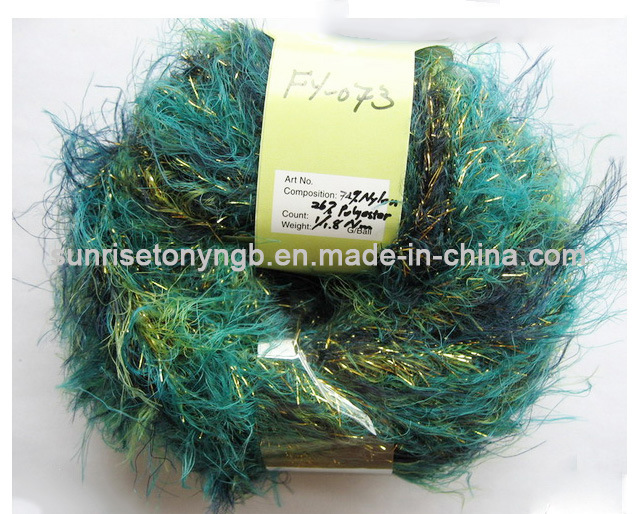 Spun Gold Fancy Feather Wool Nylon Polyester Yarn (FY-073)