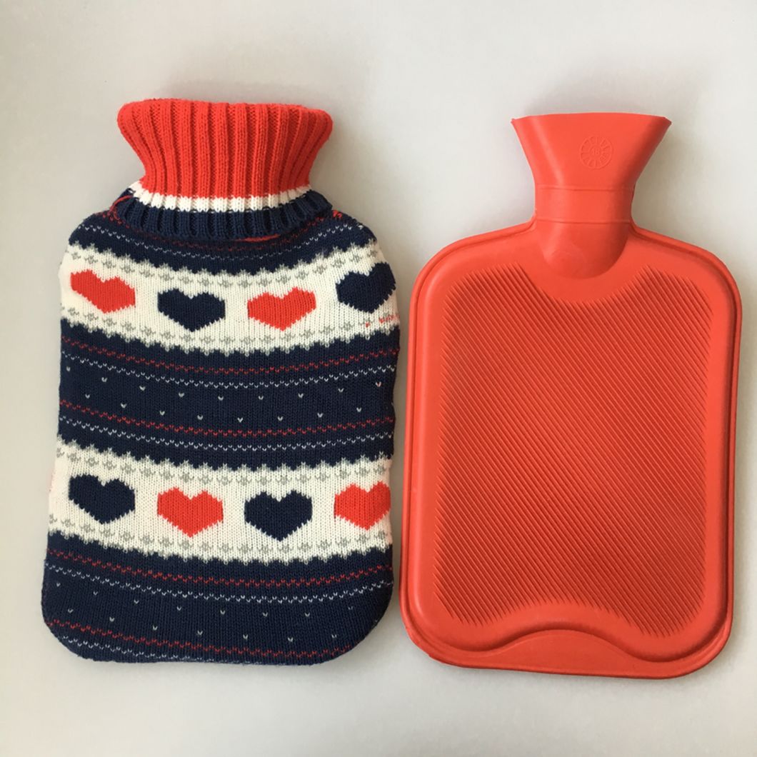 Hot Selling Rubber Hot Water Bag with Sweet Heart Knit Cover