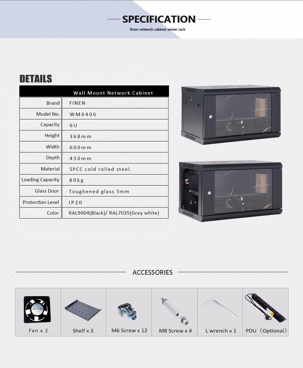 19'' Wall Mounted 6u 9u Server Cabinet Rack