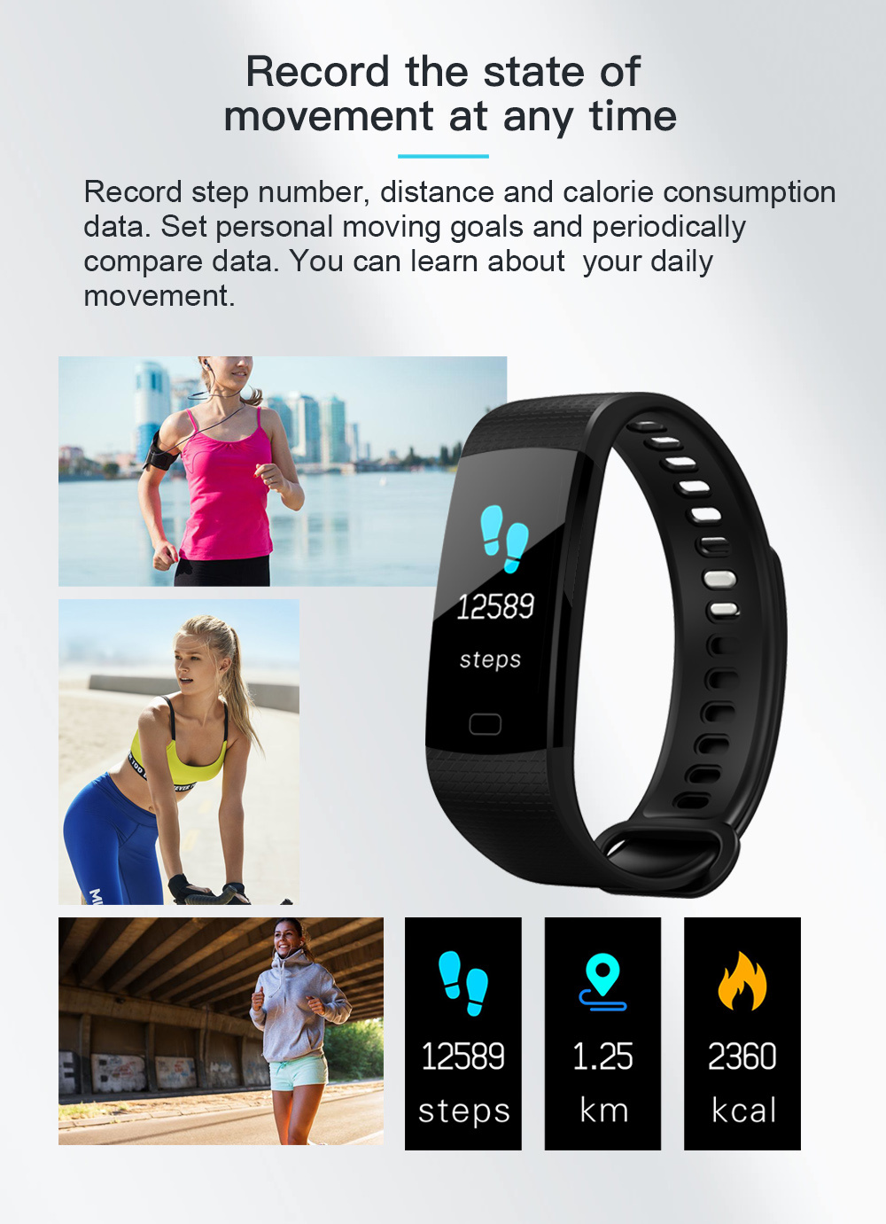 Fashion Smart Sports Watch Touch Screen Waterproof Smart Wristband Bracelet Watch with Heart Rate/Sleep Monitoring/Pedometer/Sedentary Reminder/Blood Pressure