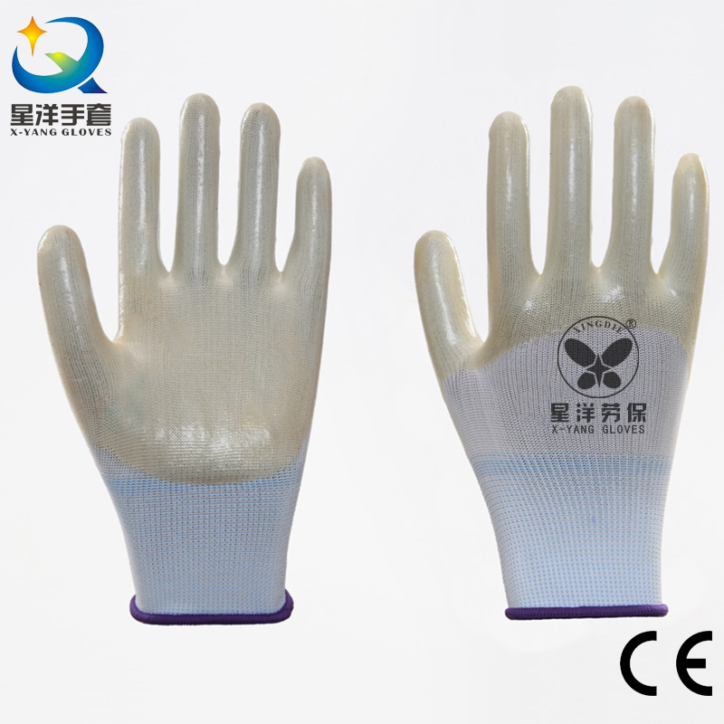 13gpolyester Shell PVC Half Coated Safety Work Gloves (P6077)