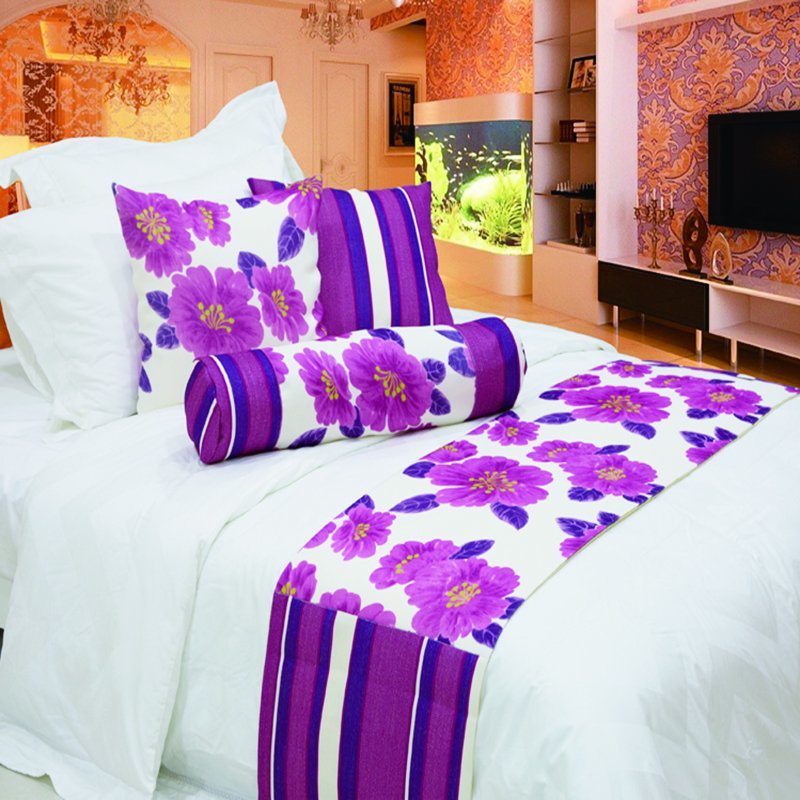 100% Polyester Linen Hotel Printed Bed Runner/ Bed Flag/Bed Throw