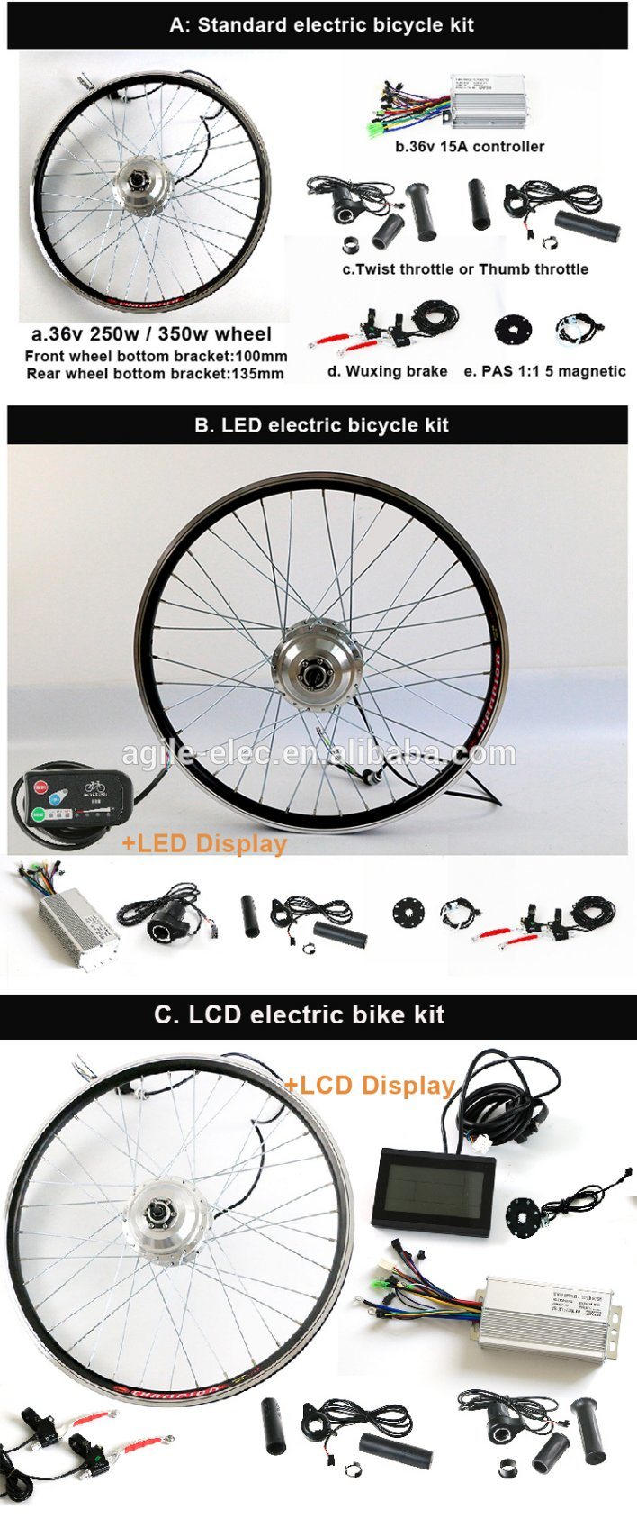 Agile Factory Supplier 250W Cheap Electric Bike Kit for Any Bike