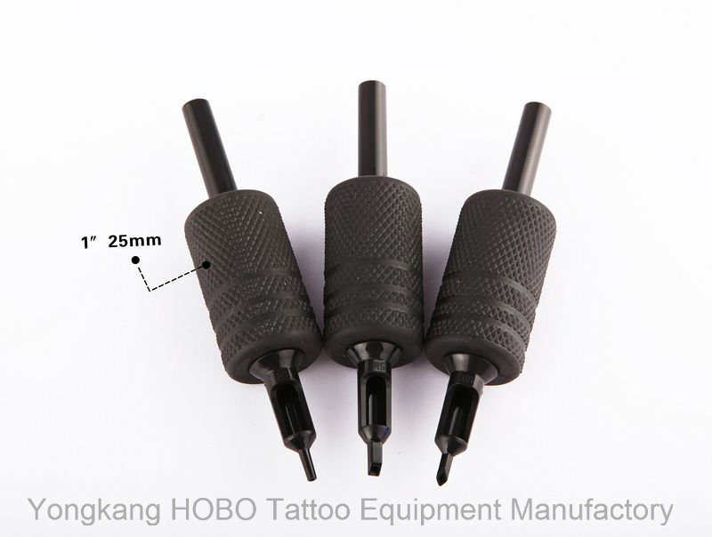 Top Quality 25mm Disposable Tattoo Black Silicone Rubber Grips with Black Tips