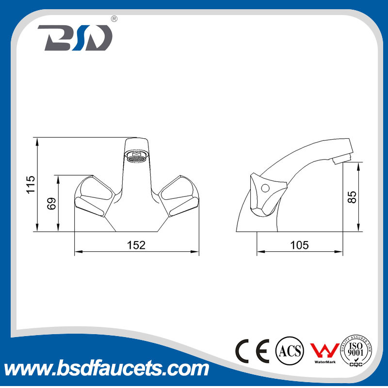 Double Handles Basin Mixer Brass Chrome Deck Mounted Basin Faucet