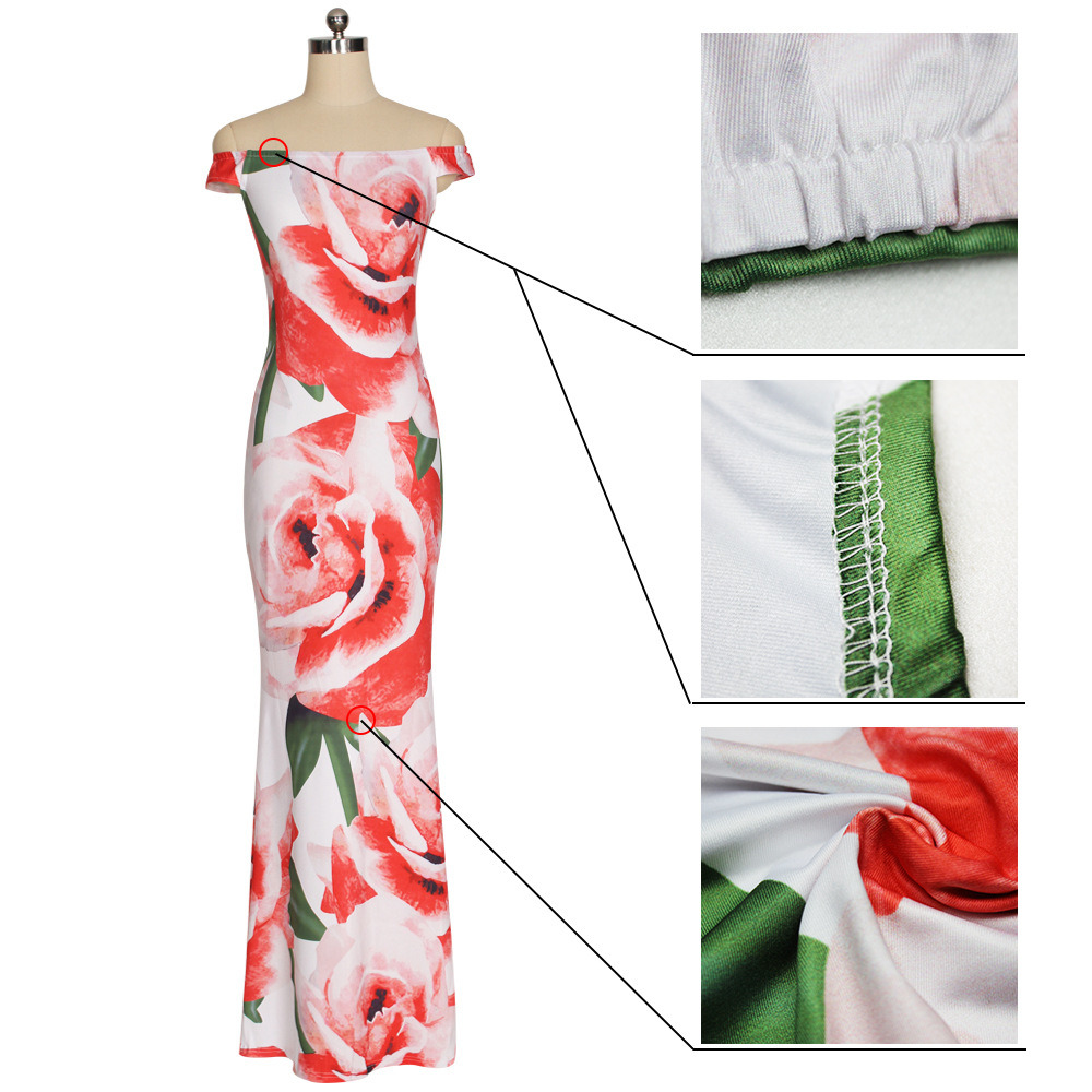 New Arrival Sexy Lady Long Floral Printing Tube Dress with Fishtail