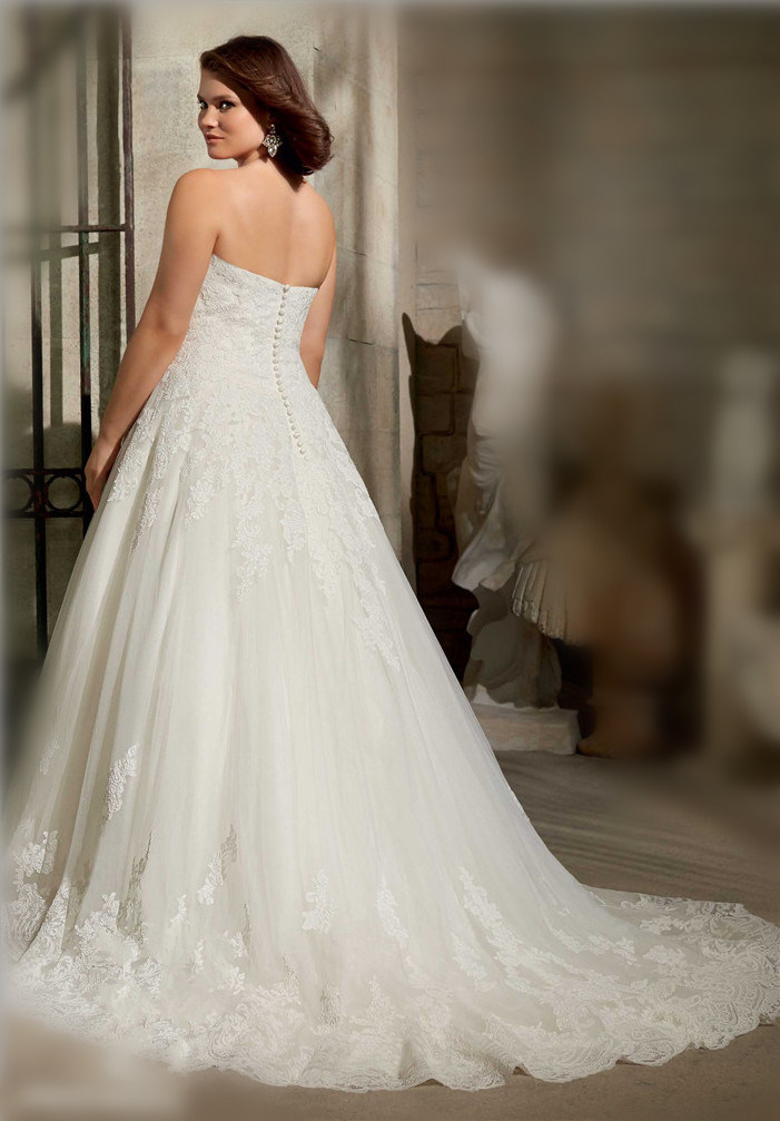 Elegant Plus Size A-Line Sweetheart Lace Court Train Wedding Dress