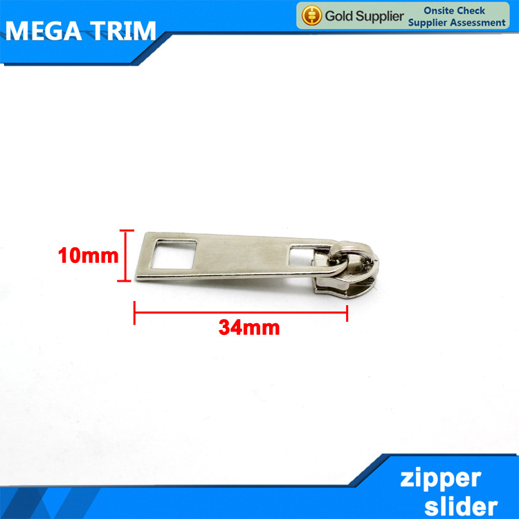 Silver Zipper Slider and Trapezoid Square Hole Puller