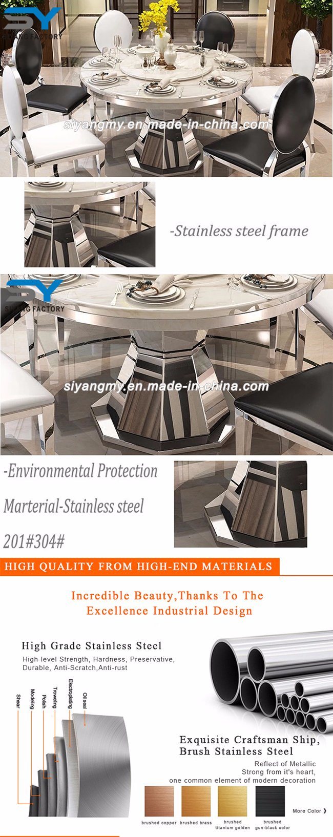 Stainless Steel Furniture Round Metal Dining Room Table