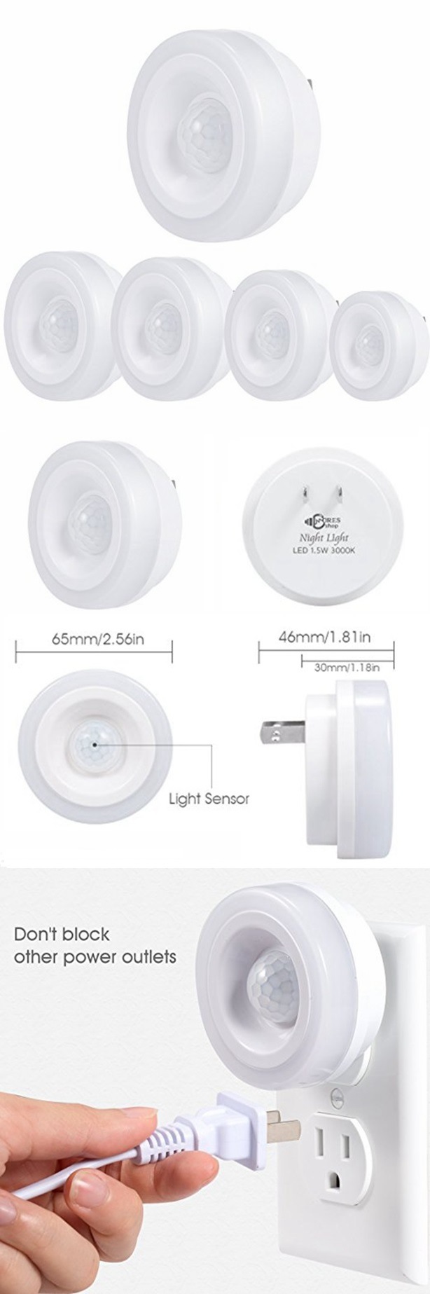 Wireless 1.5W 5000K PIR Motion Sensor LED Night Light for Bedroom Stairwells Hallway