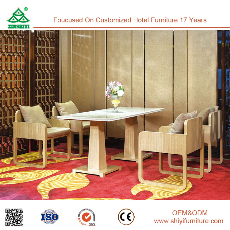 Modern New Design Hotel Dining Room Set Furniture Wooden Dining Table with Wooden Fabric Dining Chair