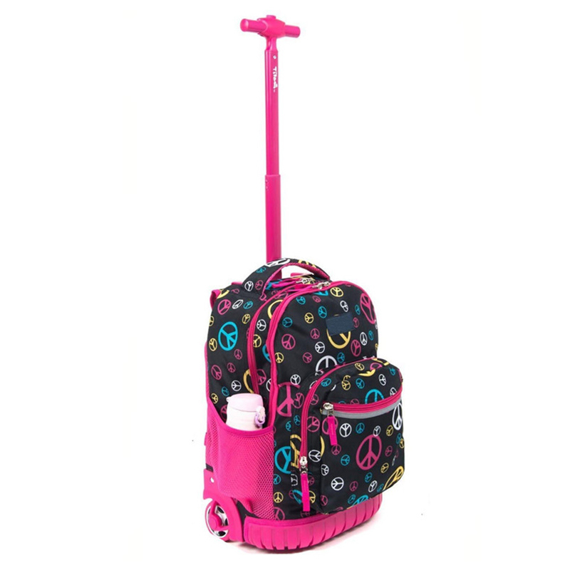 Kids Polyester Book Backpack Wheel Rolling Trolley School Bag