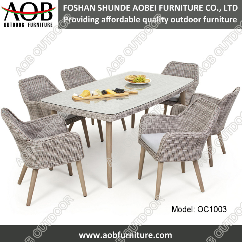Cone-Shaped Aluminum Leg Dining Set Outdoor Rattan Furniture Rectangular Table Wicker Chair