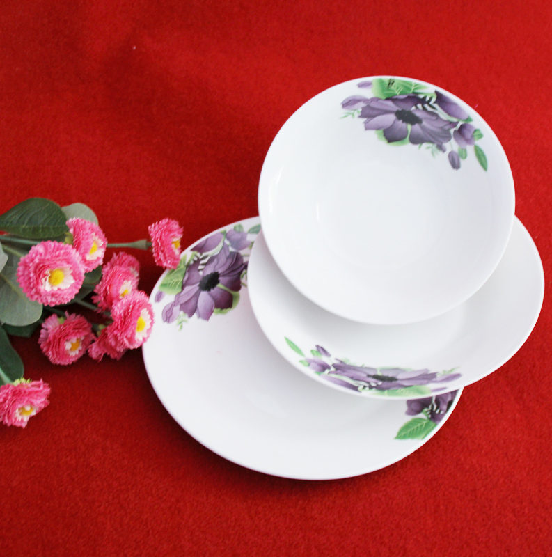 Round White Hand-Painted Flower Dinnerware Set