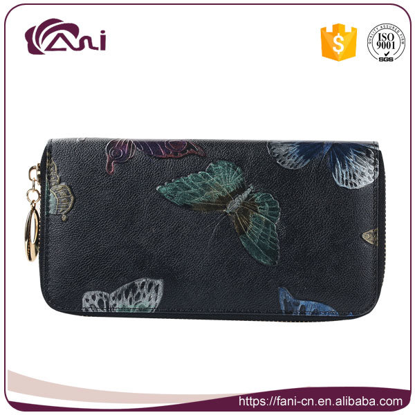 Fani PU Leather Coin Purse, Leather Lady Wallet Butterfly Printed, Zip Wallet