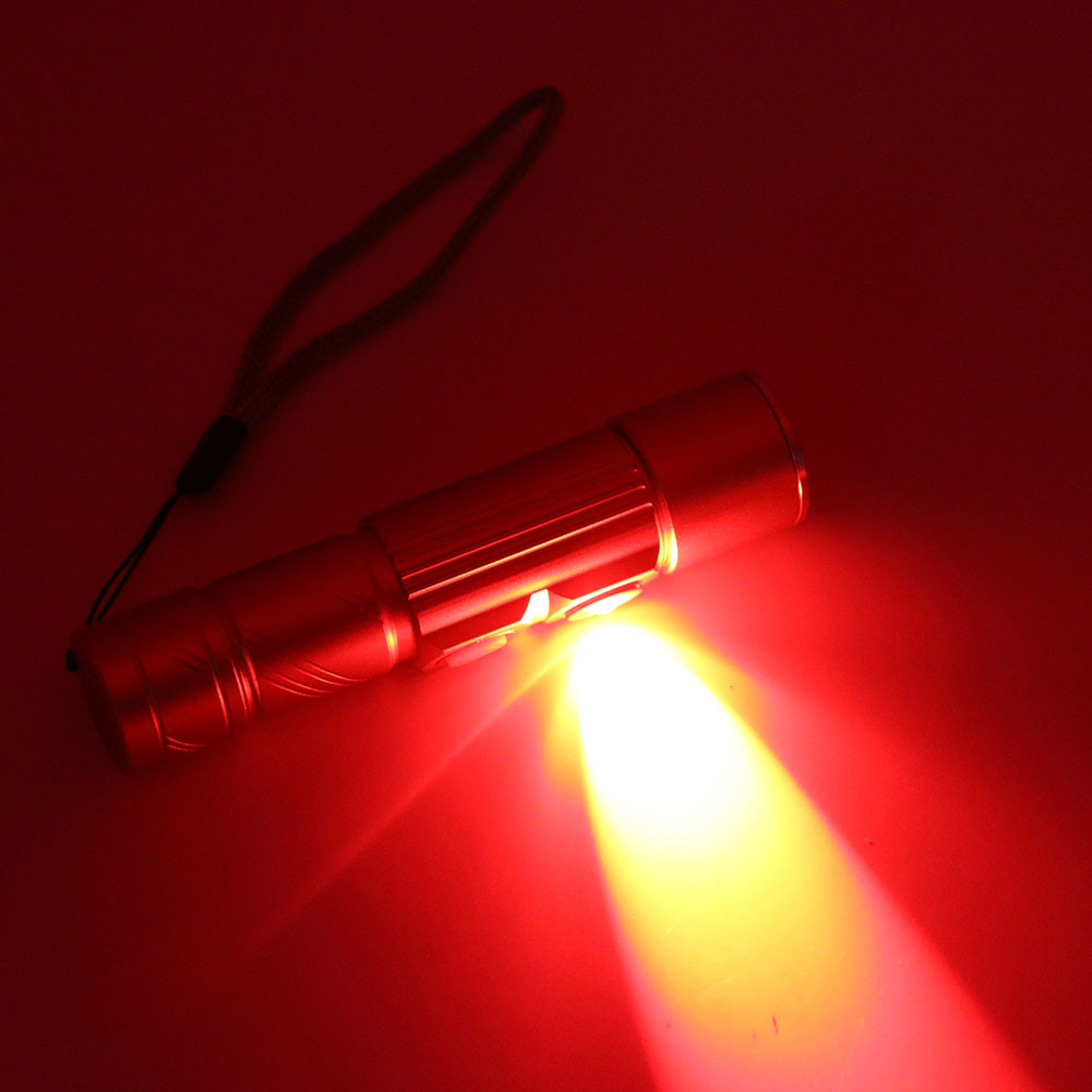 5 Modes 2* CREE Q5 LED Flashlight White/Red Color Built-in Rechargeable 16340 Battery USB Zoomable Signal Torch Light