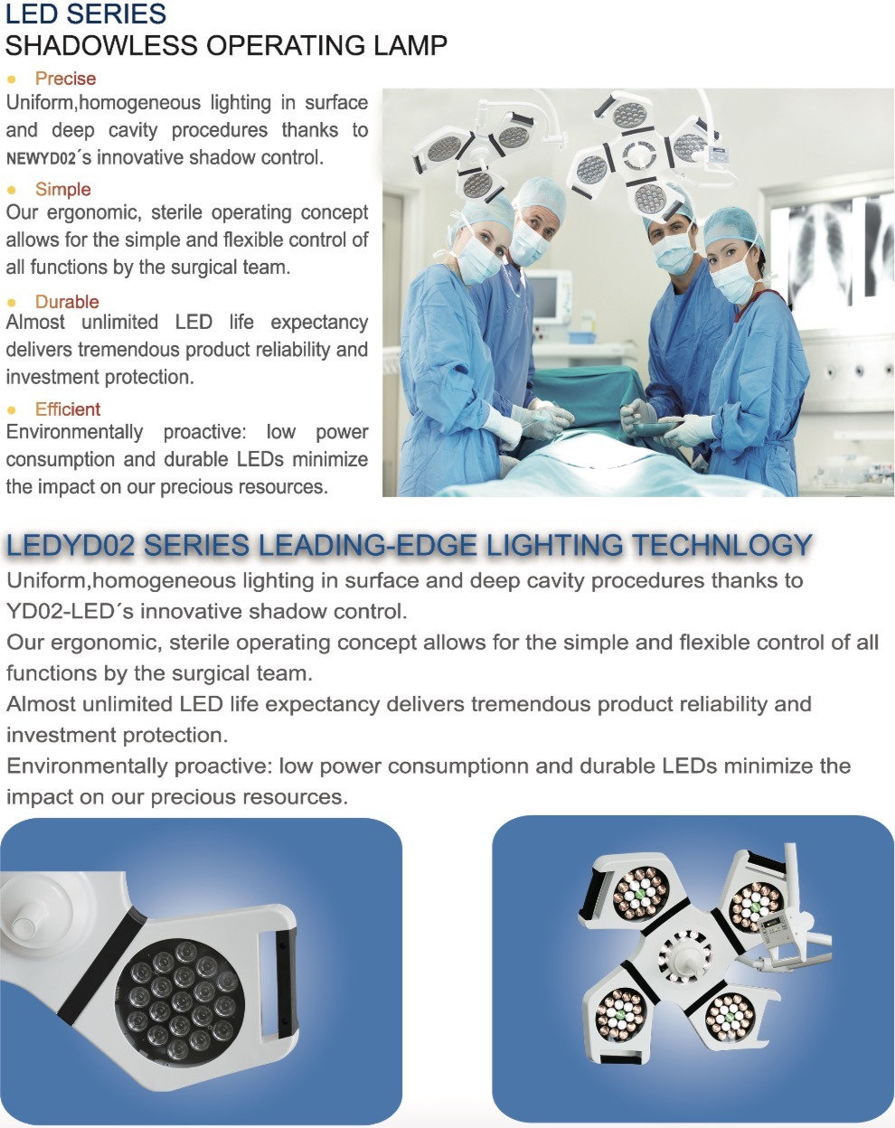 LED Shadowless Operating Lamp 4 Lamps Light with Arms