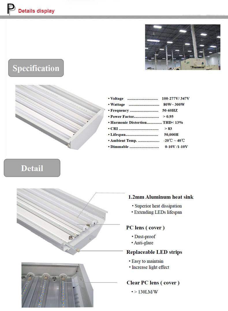 120lm/W 80W 120W 160W 200W 240W Warehouse LED Linear High Bay Light