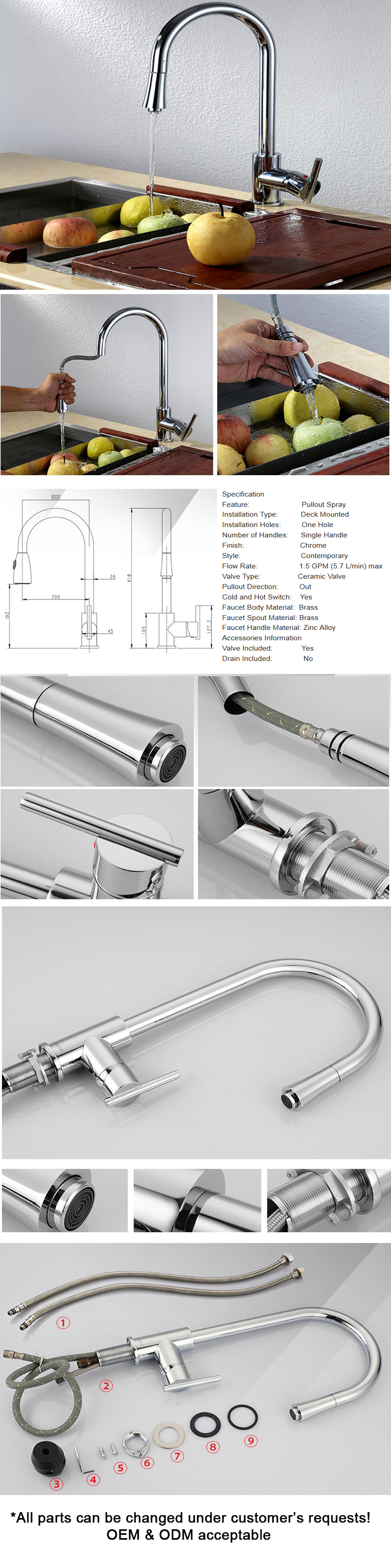 High Quality Pull-out Sink Kitchen Faucet Swivel Water Spouts