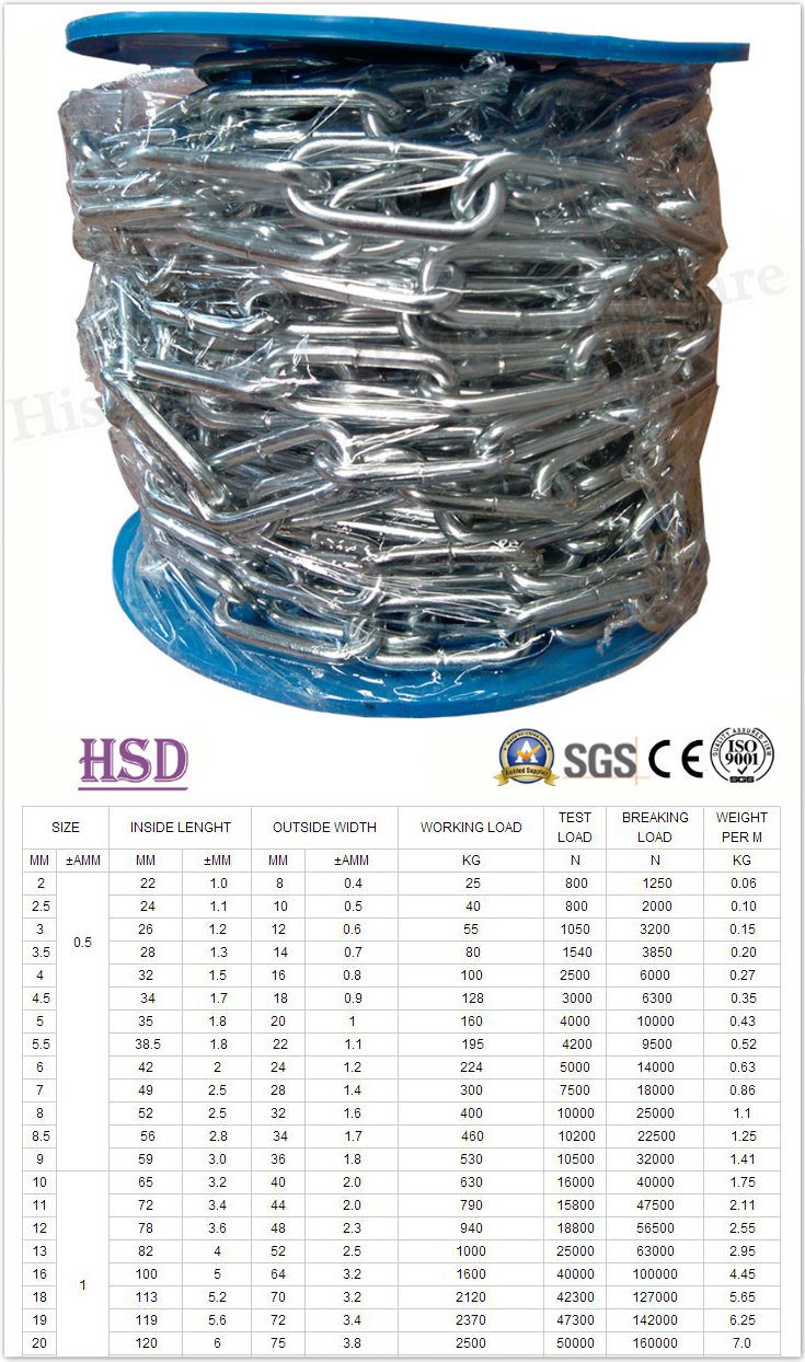 E. Galvanized (DIN764/DIN766/DIN5685) DIN763 Chain Link with Factory Certificate