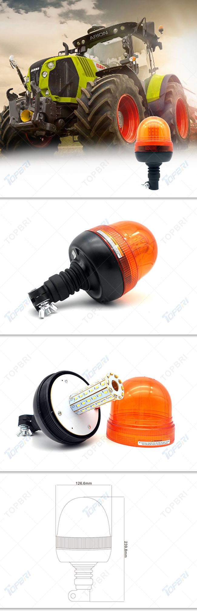 12-24V LED Amber Warning Lights Rotating Beacon for Truck