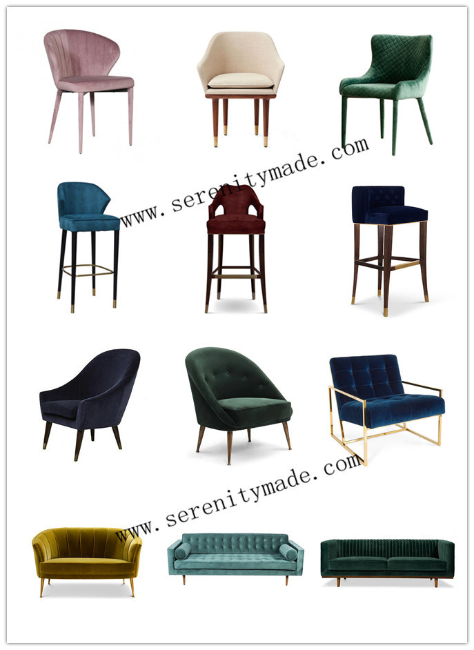 Classical Italian Luxury Velvet Bar High Stool Chair for Restaurant Cafe