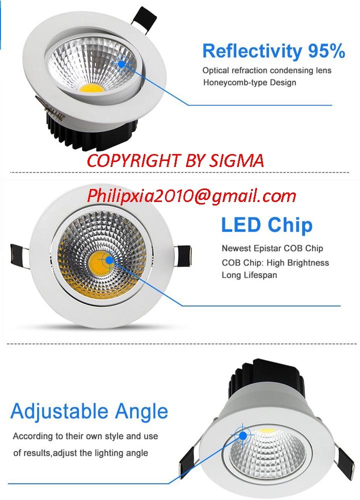 Sigma Residential AC 110V 220V 3W 5W 7W 9W 12W 15W 20W 24W Ceiling COB Spot Down Lamp LED Bulb Light