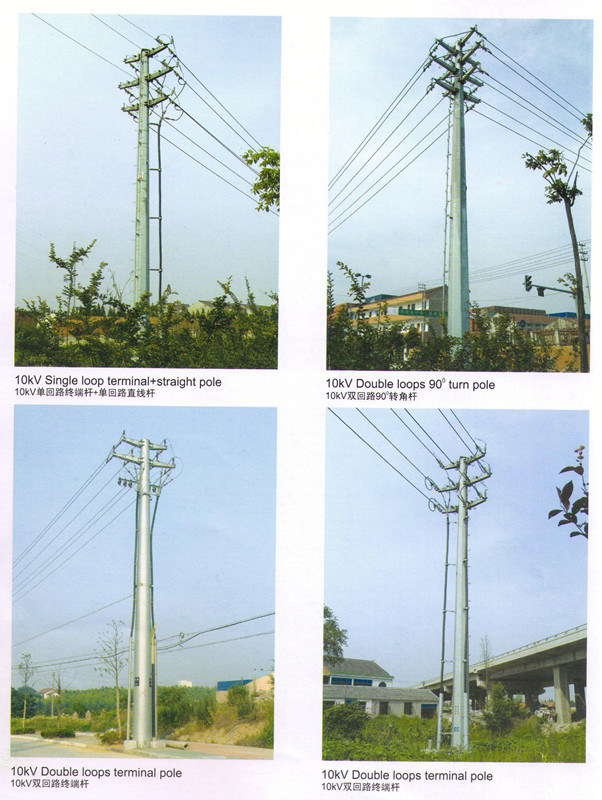 10kv Single Circuit Galvanized Electric Power Pole