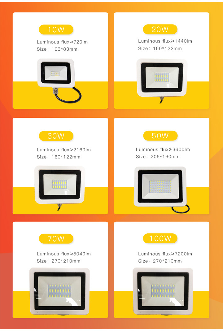LED Floodlight Lighting with 10W 20W 30W 50W 70W 100W 150W IP65 SMD Full Power Outdoor