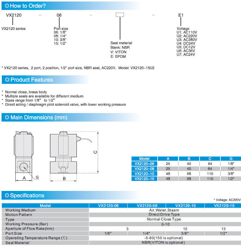 Vx2120 Series Solenoid Valve SMC Type