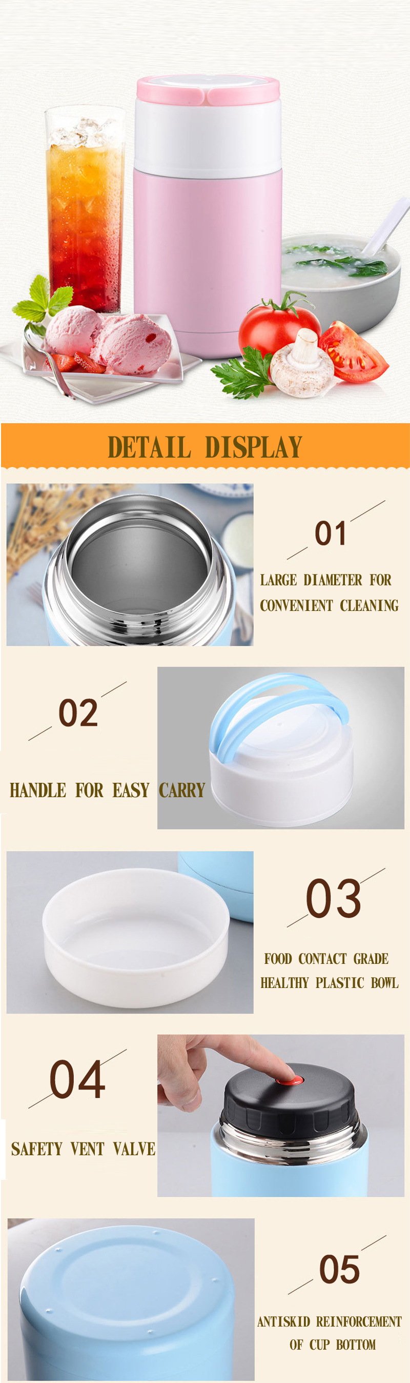 2018 New Fashion Vacuum Insulated Stainless Steel Food Pot 35 Oz Lunch Box