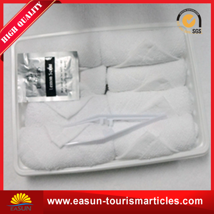 Disposable White Tray Cotton Face Towel for Airline